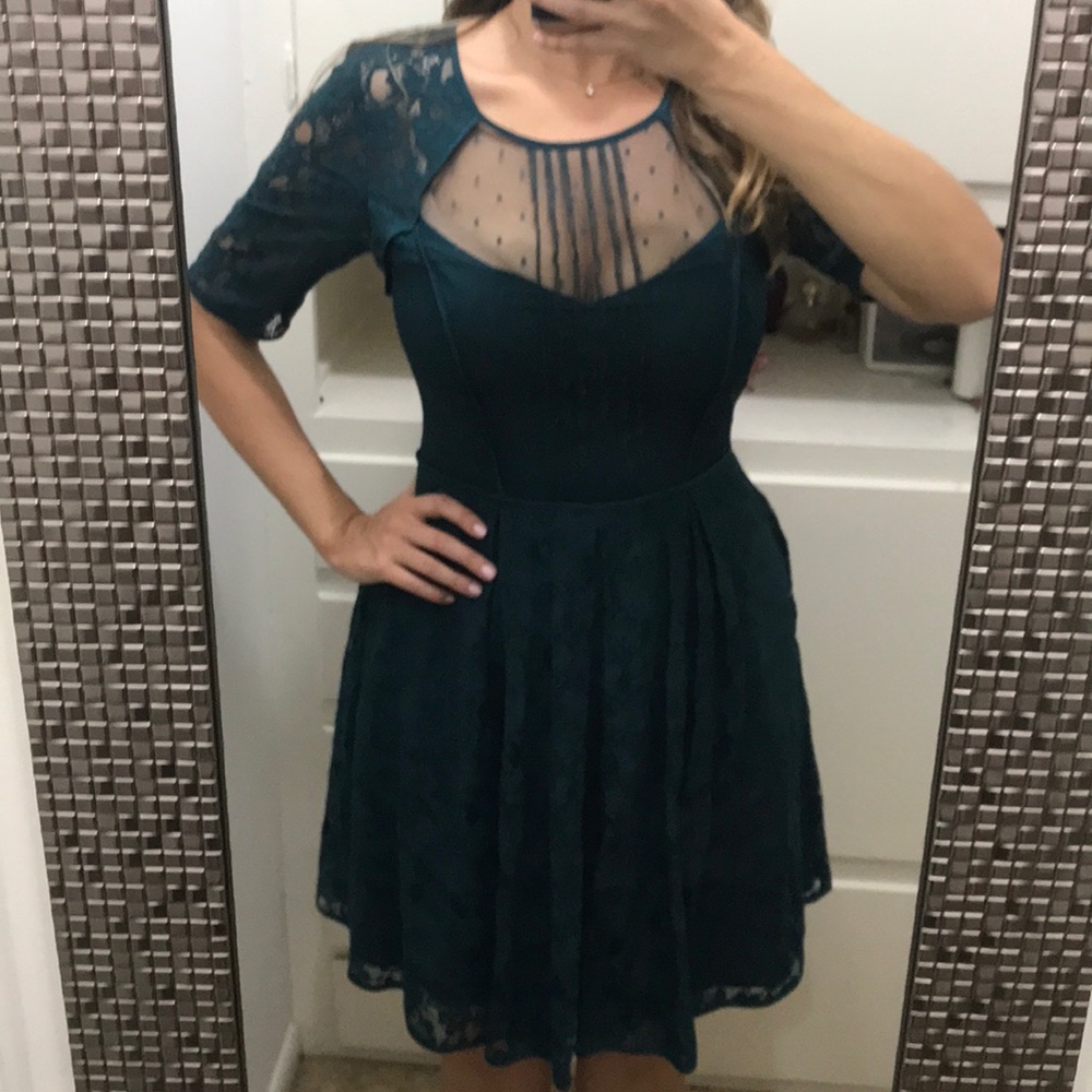 Teal Lace Fit and Flare Dress